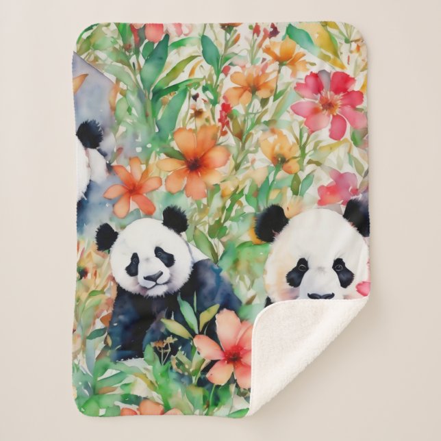 Watercolor Panda Bear Sherpa Blanket (Front)