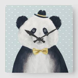 Watercolor Panda Bear Square Wall Clock