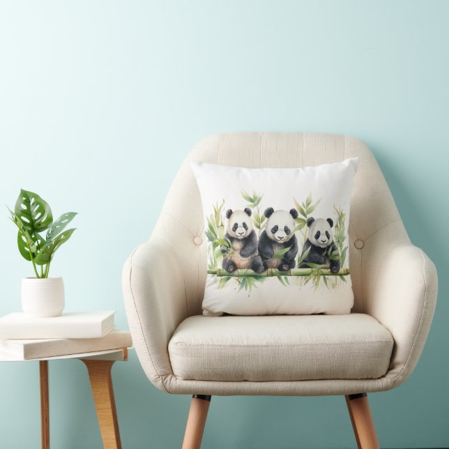 Watercolor Panda Bear Triplets Cushion (Chair)