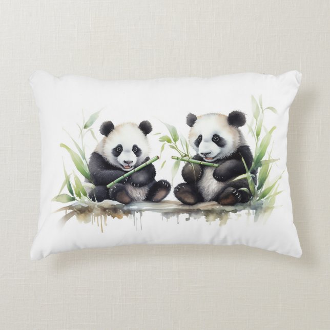 Watercolor Panda Bears  Decorative Cushion (Front)