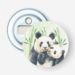 Watercolor Panda Bears Mum & Baby in Bamboo Bottle Opener