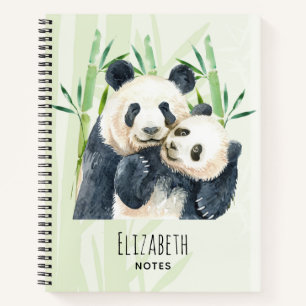 Watercolor Panda Bears Mum & Baby in Bamboo Notebook