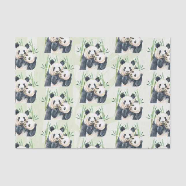 Watercolor Panda Bears Mum & Baby in Bamboo Tissue Paper (Front)