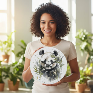 Watercolor Panda Garden Large Clock