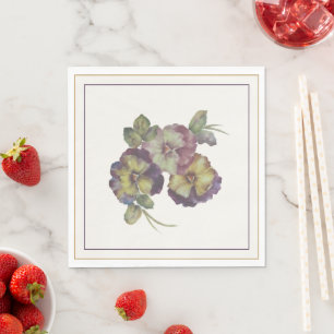 Watercolor Pansy Floral Napkins Ivory
