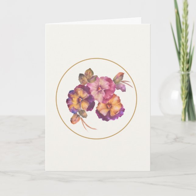 Watercolor Pansy Flower Blooms Note Card (Front)