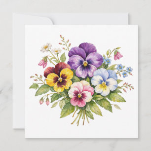 Watercolor Pansy Flowers Bouquet  Card