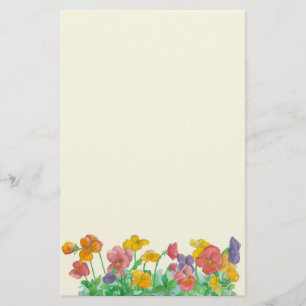 Watercolor Pansy Flowers Rainbow Colours Stationery