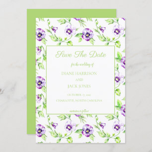 Watercolor Pansy Save the Date Wedding Invitation