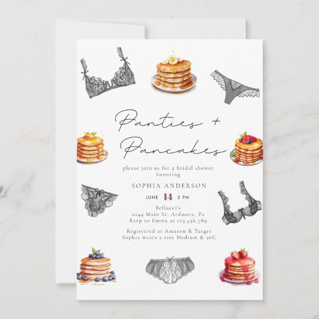 Watercolor Panties & Pancakes Bridal Shower Invitation (Front)