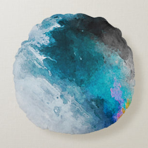 Watercolor paper background. Abstract Painted Illu Round Cushion