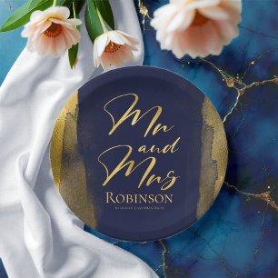 Watercolor Paper Plates Blue Wedding Abstract