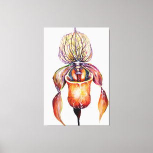 Watercolor Paphiopedilum  Orchid in Vivid Colours Canvas Print