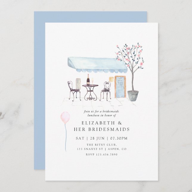 Watercolor Paris Bridal Luncheon invitation (Front/Back)