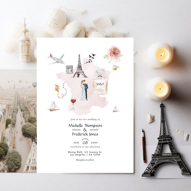 Watercolor Paris Destination Wedding Monogram Invitation (Creator Uploaded)