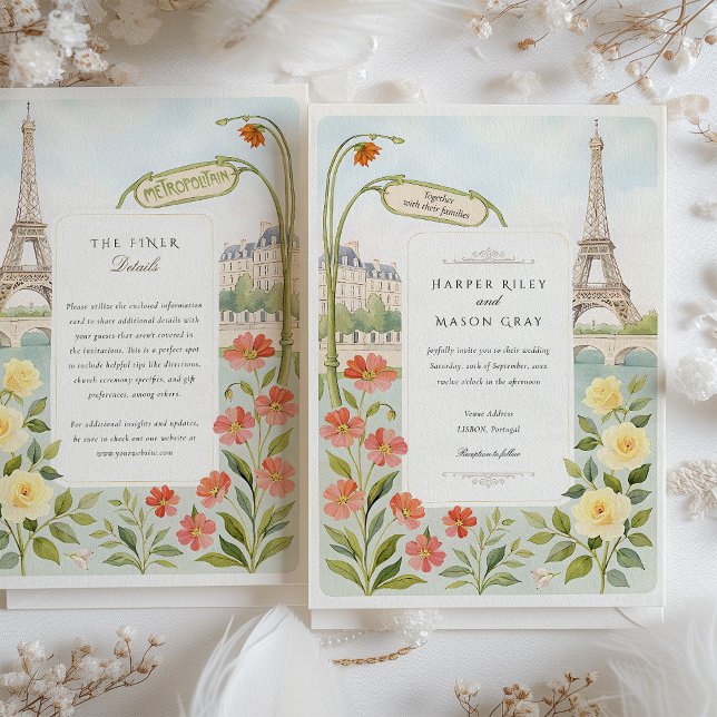 Watercolor Paris Eiffel Tower Wedding Invitation (Creator Uploaded)