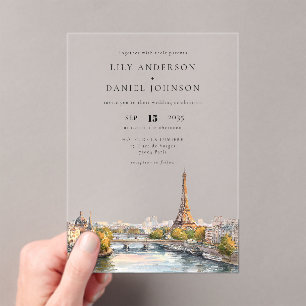 Watercolor Paris France Destination Wedding Acrylic Invitations
