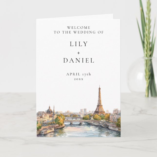 Watercolor Paris France Elegant Wedding Programme (Front)