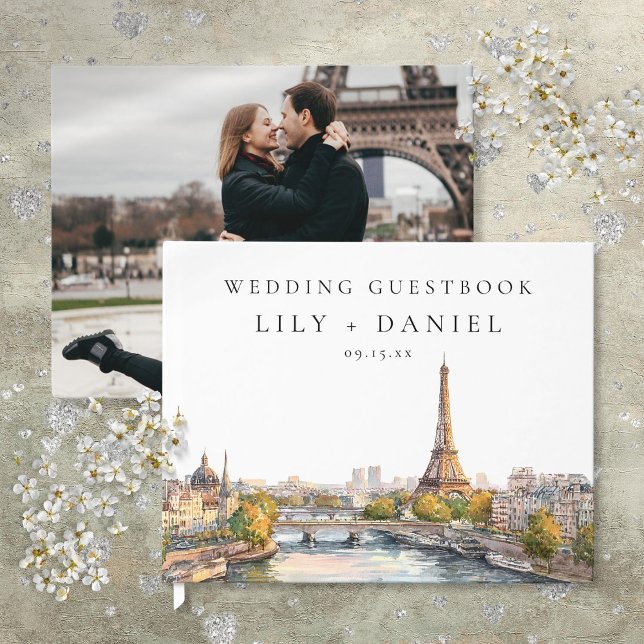 Watercolor Paris France Wedding Photo Guest Book (Watercolor Paris France Wedding Photo Guest Book)