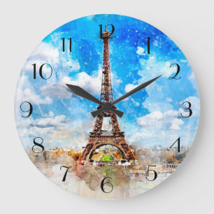 Watercolor Paris Large Clock