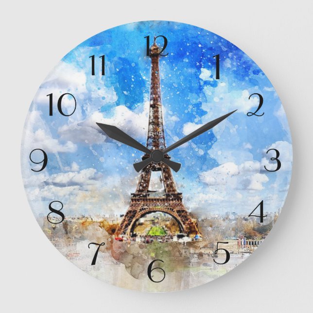 Watercolor Paris Large Clock (Front)