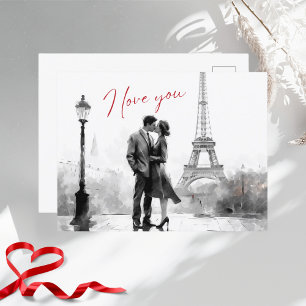 Watercolor Paris Love Valentine's Day Holiday Postcard
