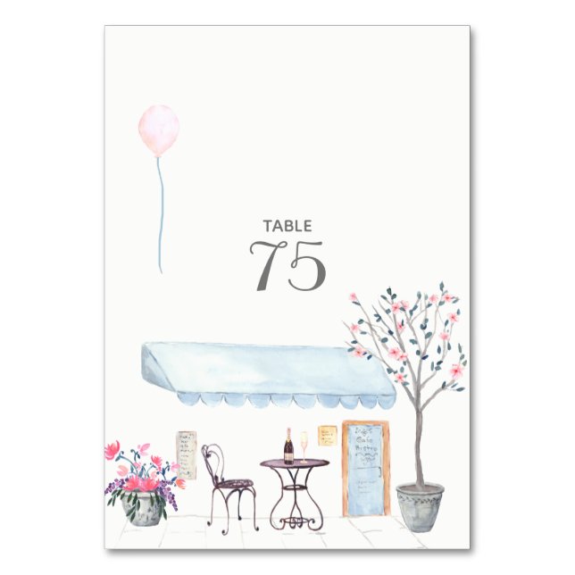 Watercolor Paris Wedding Table Number (Front)