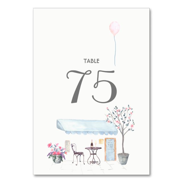 Watercolor Paris Wedding Table Number (Front)