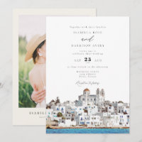 Watercolor Paros Greece Skyline Travel Wedding