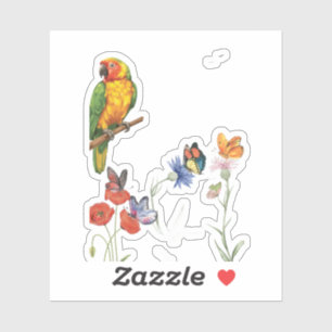 watercolor parrot and butterflies design