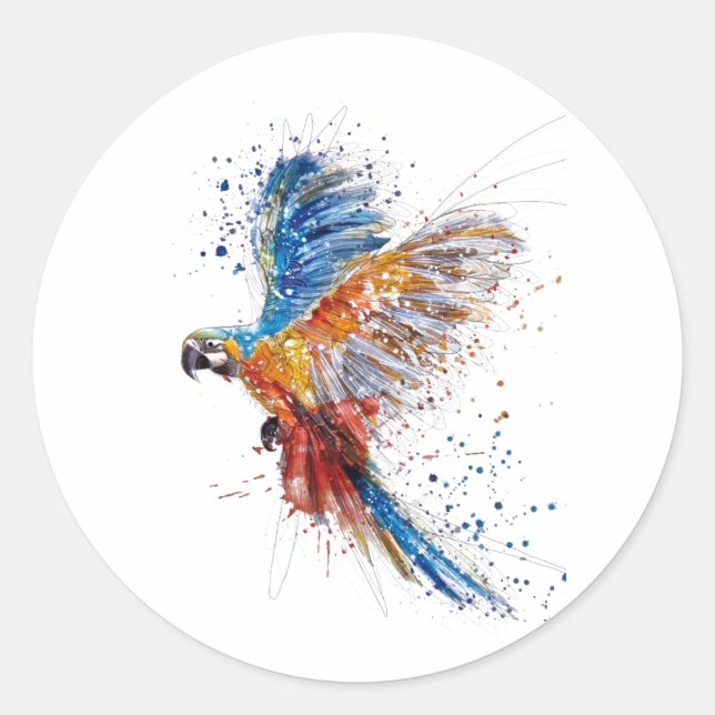 Watercolor parrot classic round sticker (Front)