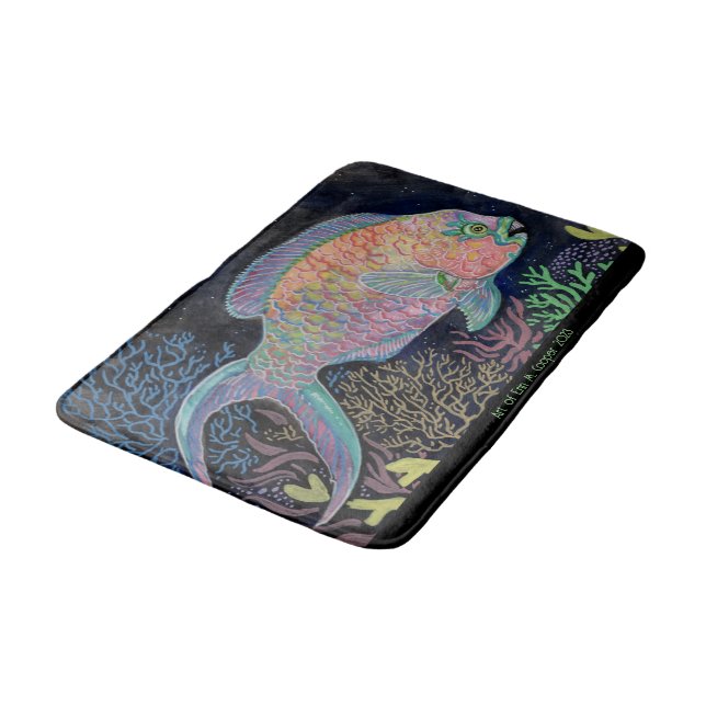 Watercolor Parrotfish Bath Mat (Angled)