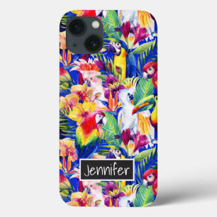 Watercolor Parrots   Add Your Name iPhone 13 Case