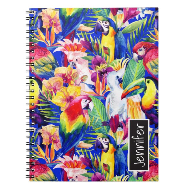 Watercolor Parrots | Add Your Name Spiral Notebook (Front)