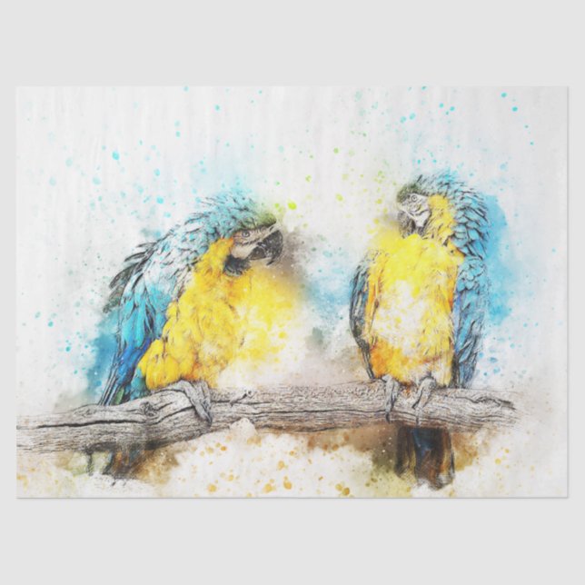 Watercolor Parrots Decoupage Wall Art Tissue Paper (Front)