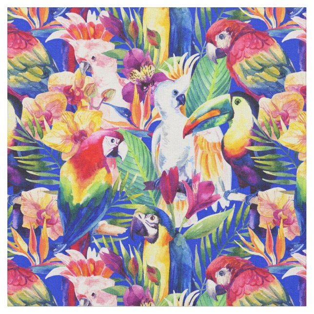 Watercolor Parrots Fabric (Close Up)
