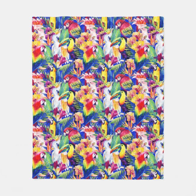 Watercolor Parrots Fleece Blanket (Front)
