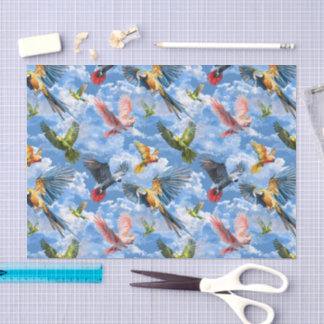 Watercolor Parrots Macaw African Grey Parakeet Tissue Paper