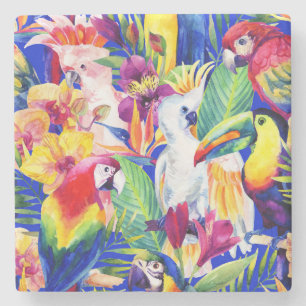 Watercolor Parrots Stone Coaster
