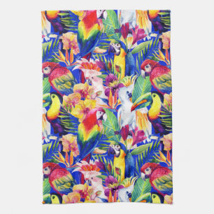 Watercolor Parrots Tea Towel