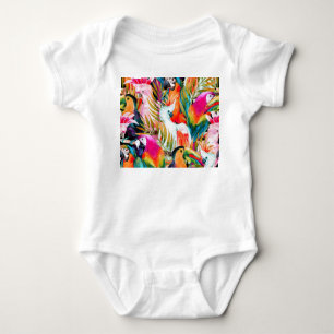Watercolor Parrots: Tropical Seamless Pattern Baby Bodysuit