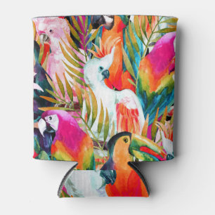 Watercolor Parrots: Tropical Seamless Pattern Can Cooler