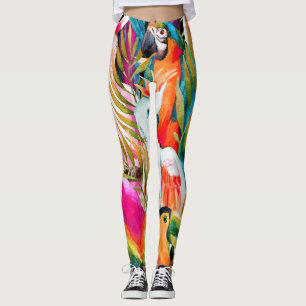 Watercolor Parrots: Tropical Seamless Pattern Leggings