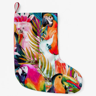 Watercolor Parrots: Tropical Seamless Pattern Small Christmas Stocking