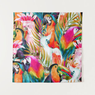 Watercolor Parrots: Tropical Seamless Pattern Tapestry