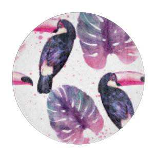 Watercolor Parrots: Tropical Ultra-Violet Chic. Cutting Board