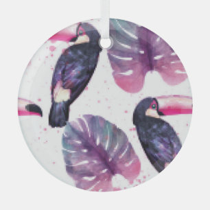 Watercolor Parrots: Tropical Ultra-Violet Chic. Glass Tree Decoration