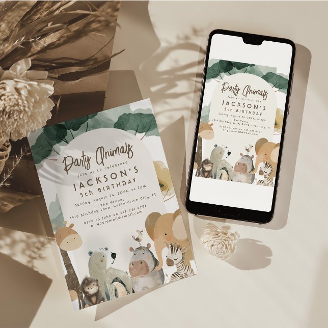 Watercolor Party Animals Birthday Party Invitation (Creator Uploaded)