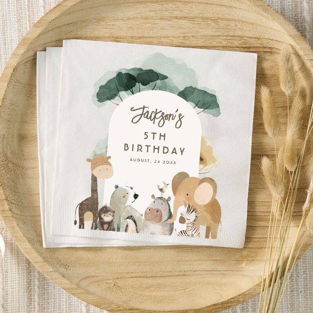 Watercolor Party Animals Photo Birthday Party Napkin (Creator Uploaded)