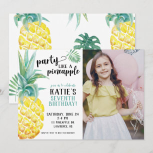 Watercolor Party Like A Pineapple Birthday Invitation